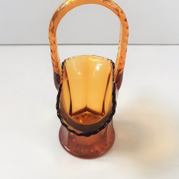 VTG Amber Depresion Glass Bridal Basket Vase Paneled Scalloped Edge 30s Art Deco - Picture 6 of 10